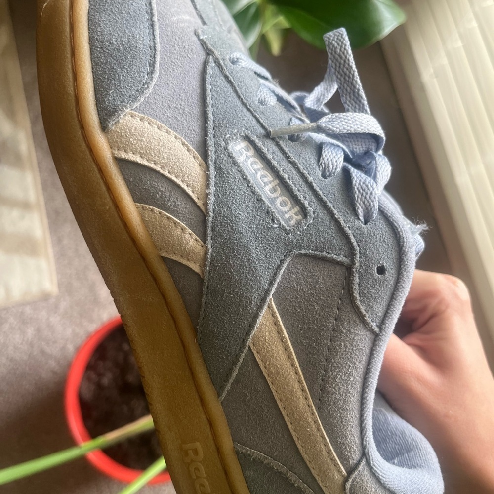 Reebok Light Blue and Beige Suede Sneakers
